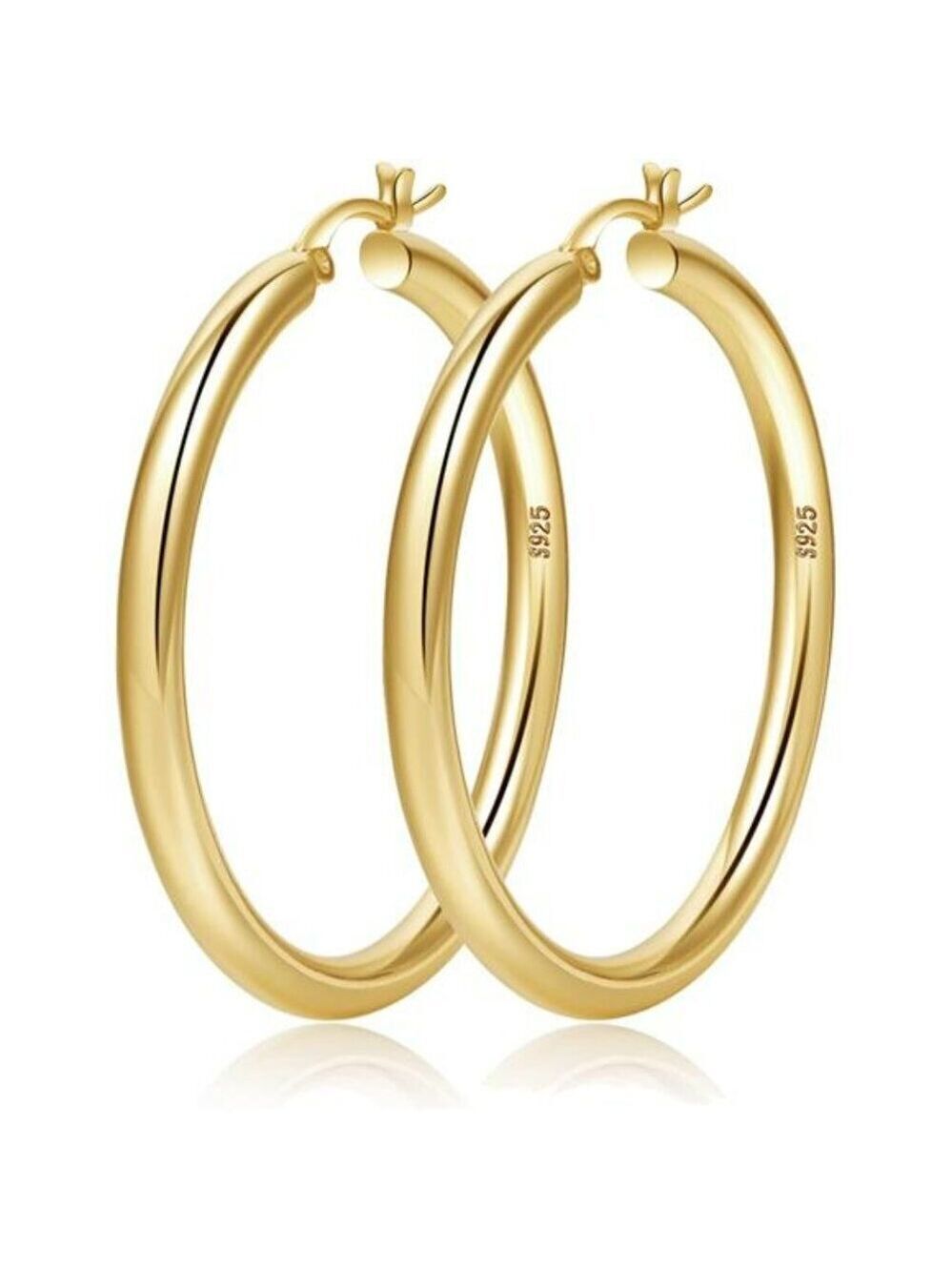 Gold Chunky Hoop Earrings Lightweight Hypoallergenic Sterling Post 20 30 40mm